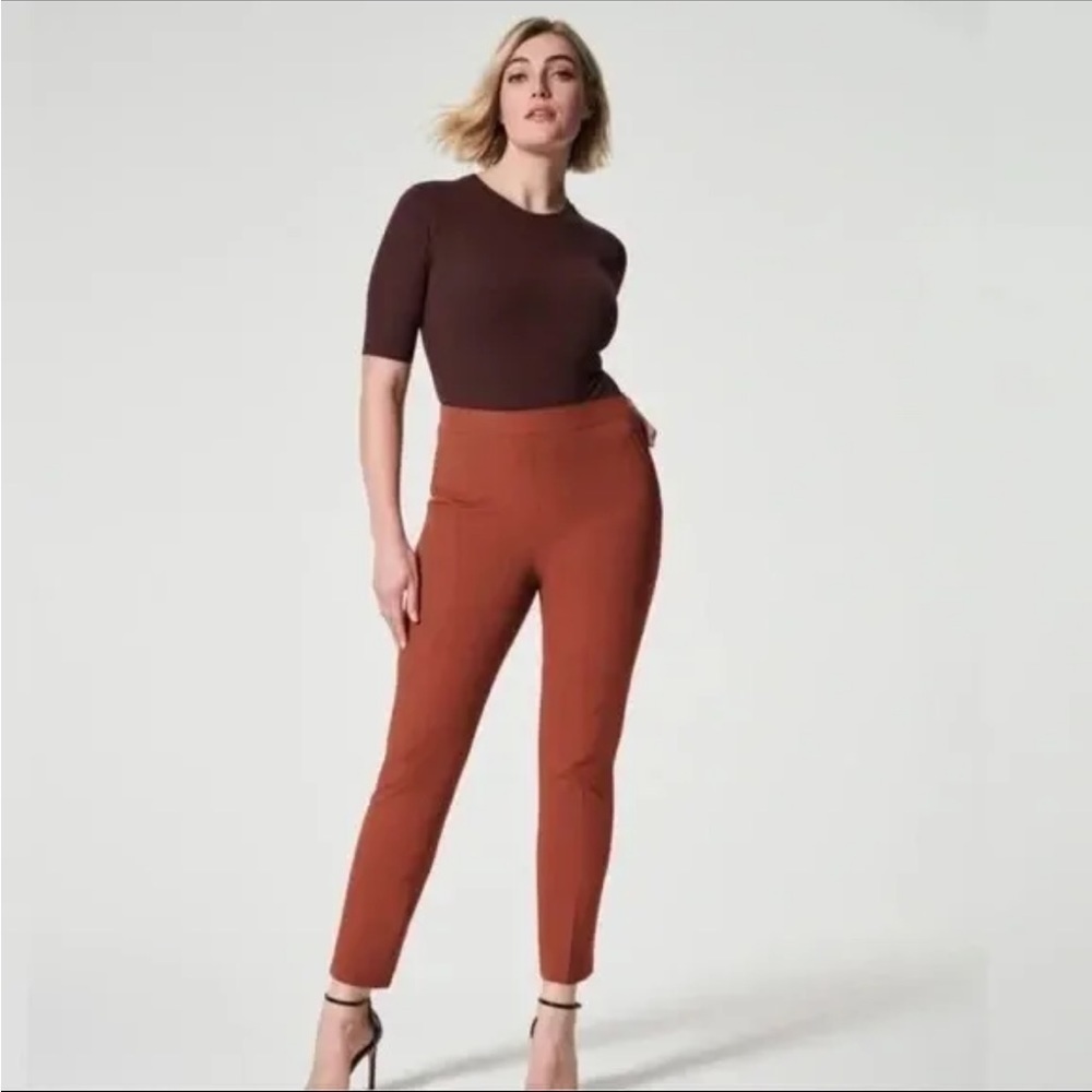 Spanx on the go slim straight pants bronze glow size small NWT